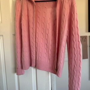 Ralph Lauren Pink Cardigan with Cable Knit Design